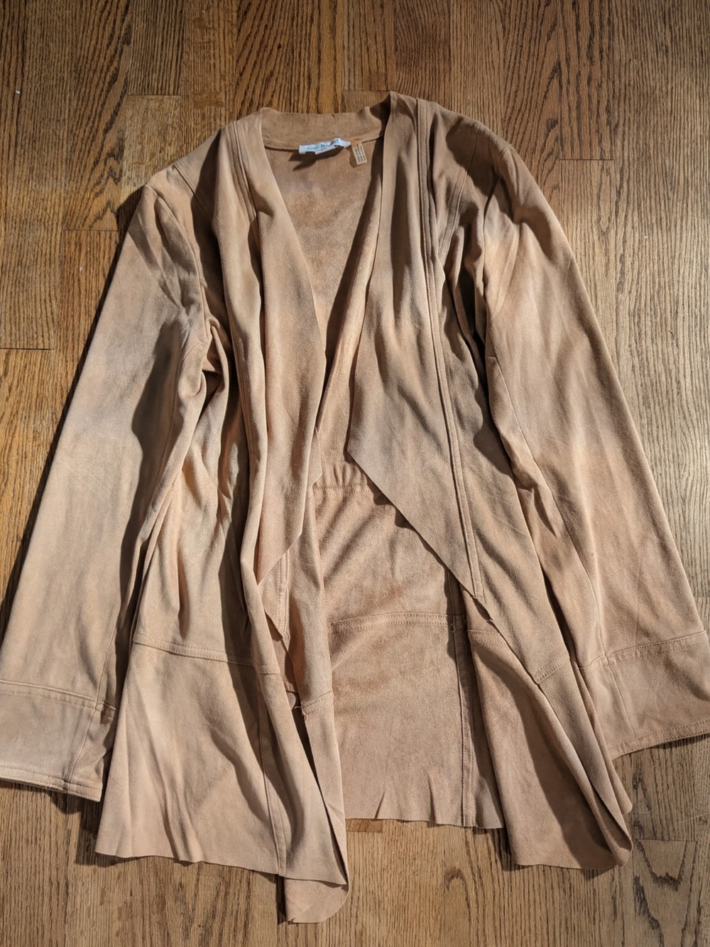 Light Tan Simply Noelle Faux Suede Draped Open Front Jacket